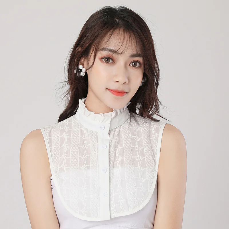 Cotton Floral Fake Collar Women Detachable Lapel Choker Necklace Ladies Removable Half Shirt False Collar Decoration