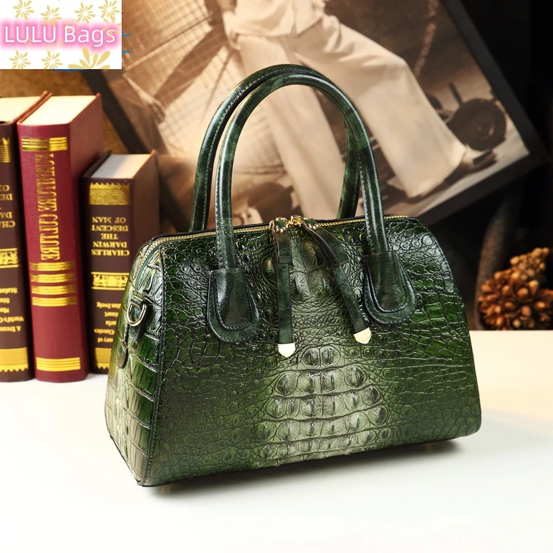 

Genuine Leather Crocodile Pattern Women Bag Retro Female Handbags Cowhide Middle-Aged Mother Portable Shoulder Messenger Bags