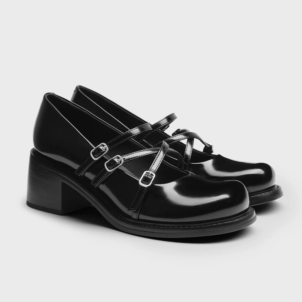 

FWRD Women's Patent Leather Round-Toe Chunky-Heel Criss-Cross Mary Janes, Comfortable, for Daily & Fashion Styles #FWRD000275