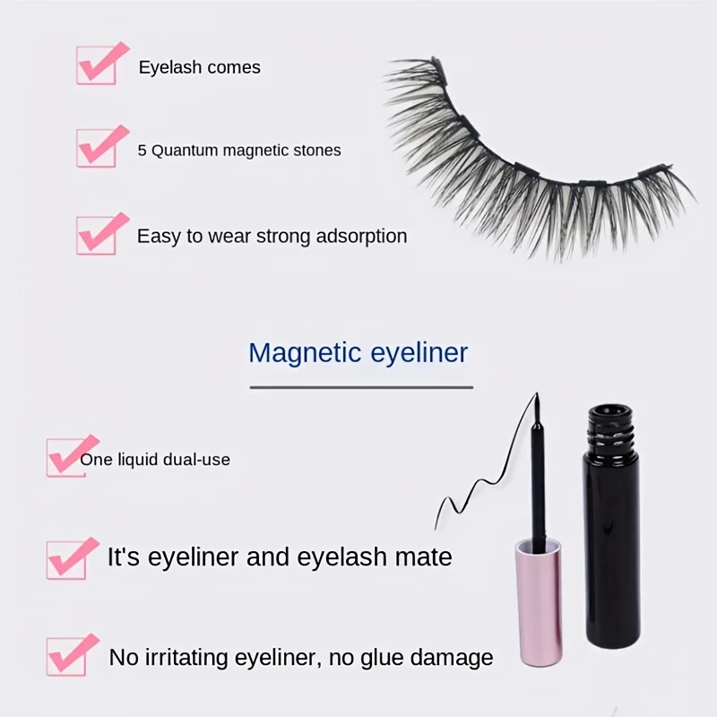 5 Pairs 5 Magnetic Eyelashes Eyeliner Tweezers Set 3D Mink Eyelashes Natural Artificial False Lashes