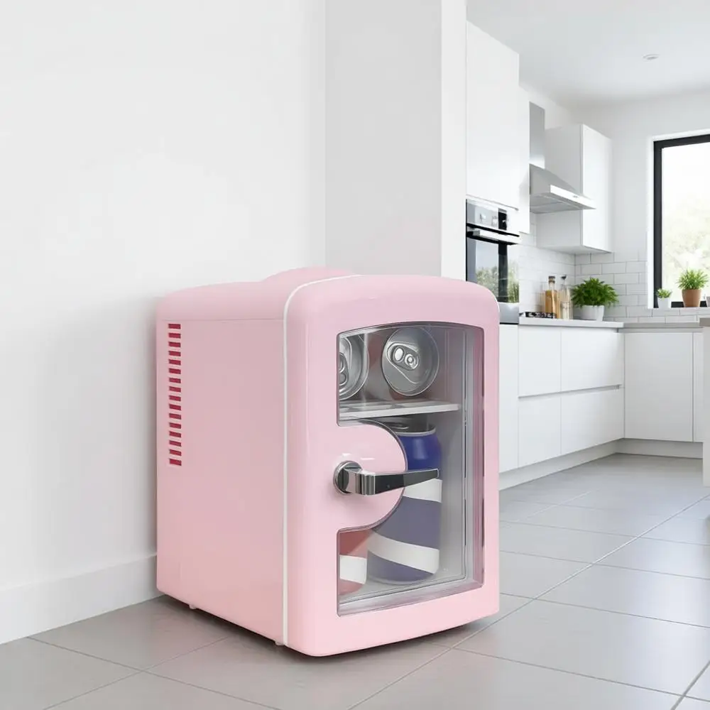 

Компактный мини-холодильник с окном для просмотра, 4 литра / 6 банок, подходит для косметики и напитков, для спальни, автомобиля, офиса