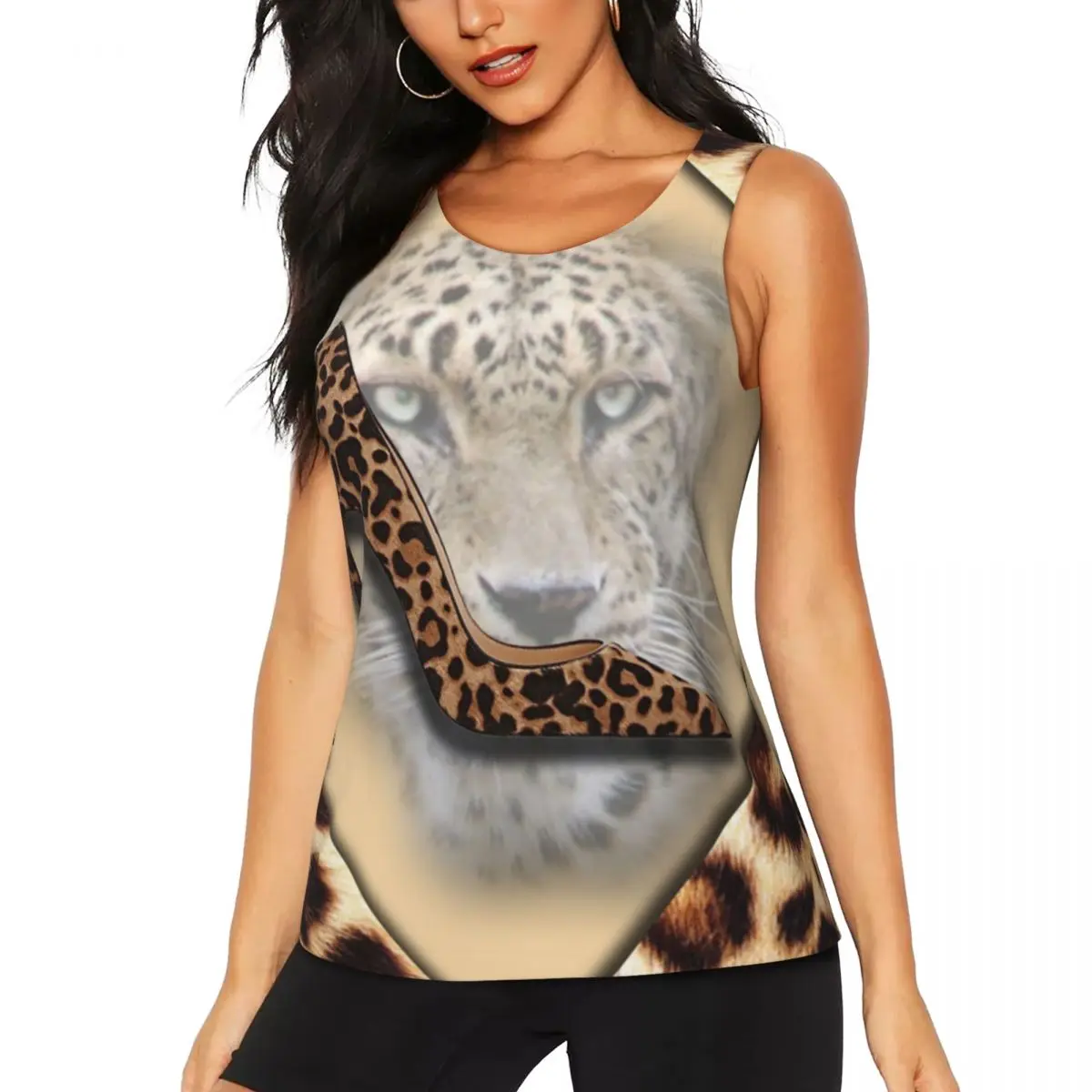 Custom High Heel Leopard Face Print Yoga Shirt for Women Workout Gym Tank Tops