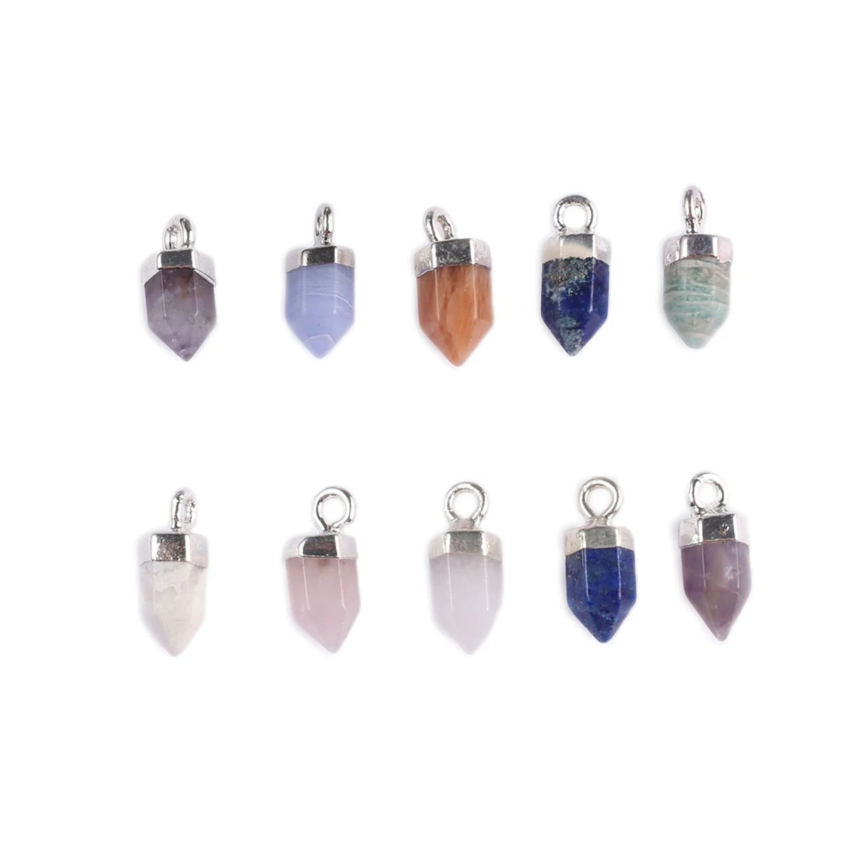 3pcs/lot Charms Natural Agates Pendant Hexagonal Mix Color Natural Stone Pendant for DIY Jewelry Necklace Accessory 6x14mm