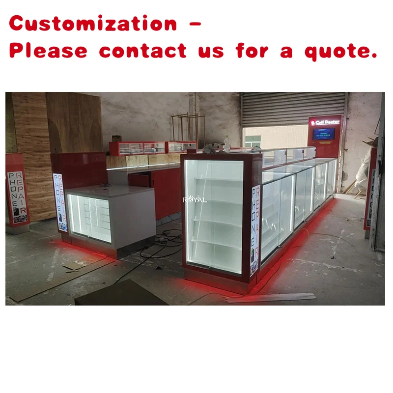 

custom.Shopping Center Mobile Phone Accessories LED showcase Display Cellphone Repair Mall Kiosk Mdf Design Cell Phone Kiosk