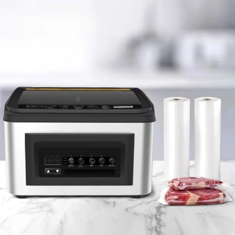 Vacuum Sealer With 340W Double Heat Strips Full Automoatic Single Chamber Vacuum Heat Sealing Machine With Liquid Moist Dry Food