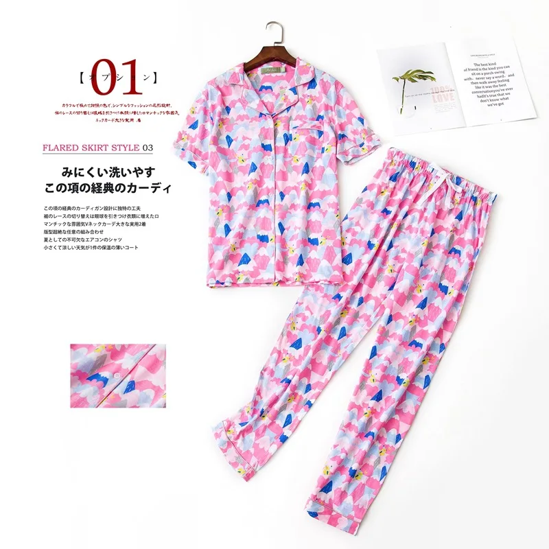 Summer Female Casual Cartoon Pajama Sets Girl Soft Cotton Sleepwear Suit Women Top Quality Short Sleeve Home Clothes