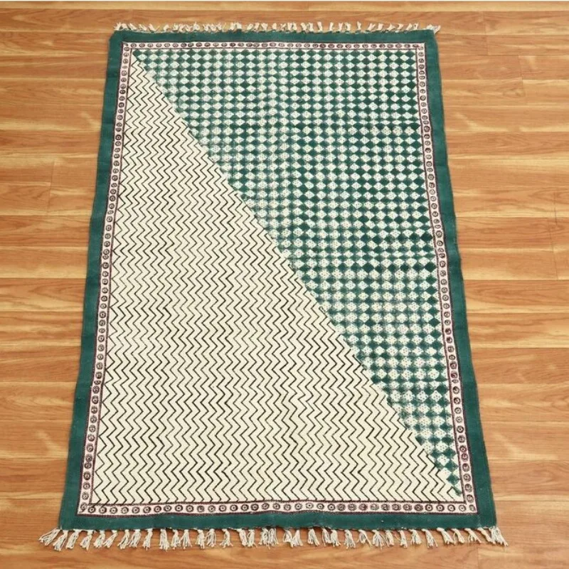 Indian Cotton Rug Kitchen Carpet Handmade Living Room Edge Green Yoga Mat