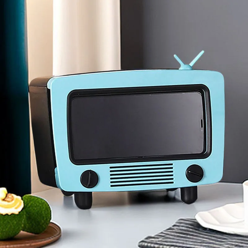 Tissue Box Cover Vintage TV Shaped Rectangle Tissue Box Holder Facial Tissue Dispenser for Living Room Bedroom Kitchen