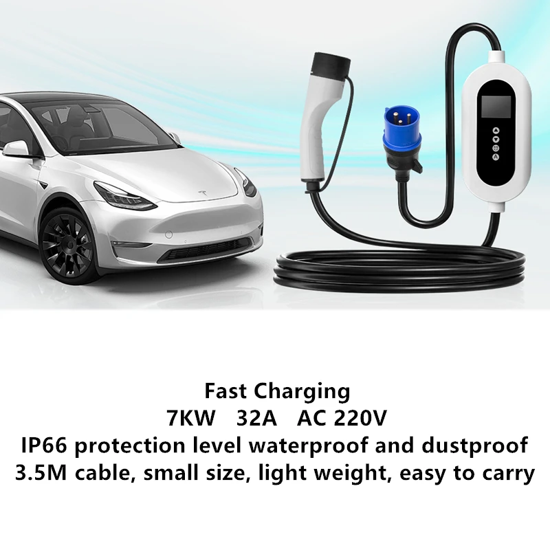 Portable EV Charger Type2 Charger Portable Electric Vehicle Car Charger 7KW 32A IEC62196 J1772 GBT EVSE Charging Station