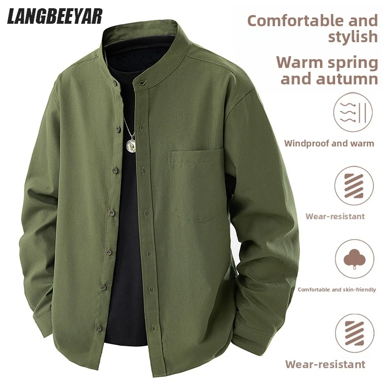 

Высший класс, дышащая рубашка с воротником на пуговицах, новая мода, свободная уличная одежда с длинными рукавами и воротником-стойкой, трендовая повседневная весенняя одежда