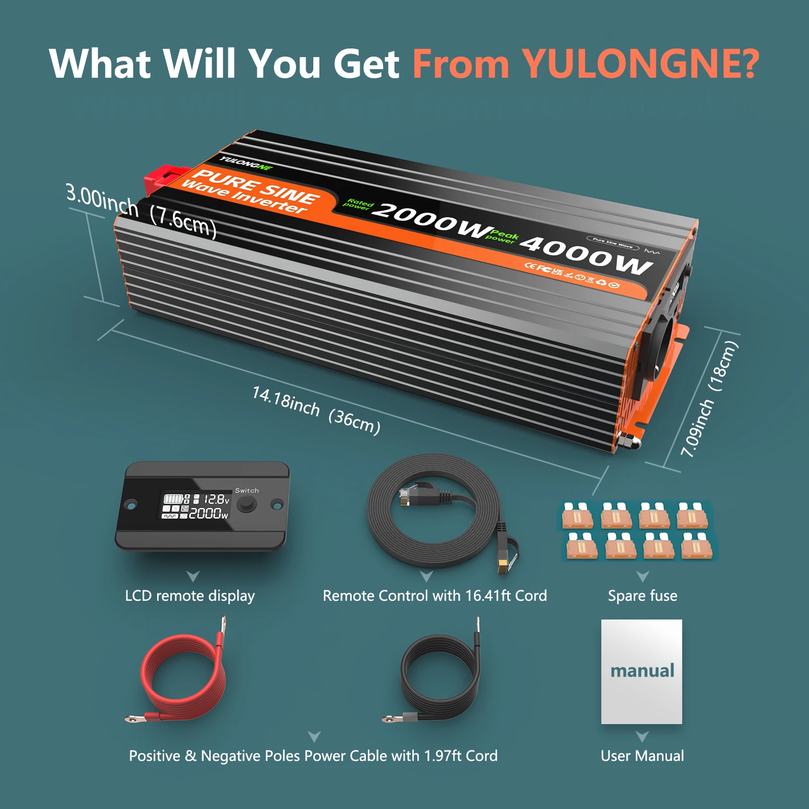 12V DC to 230V AC Pure Sine Wave Inverter 2000W 4000W Peak Digital LCD Screen Remote Controller EU Outlet for RV Solar Off‑Grid