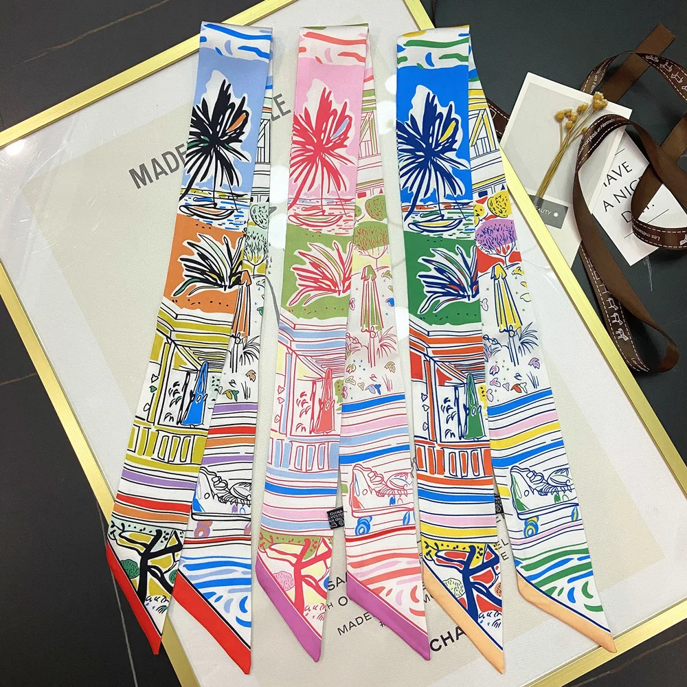 5 * 90Cm New Twill Silk Scarf Women's Versatile Scarf Tied Bag Handle Headband High-end Sense Gift Long Ribbon Wholesale