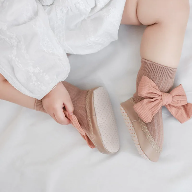 

Korean Baby Bow Socks Shoes Super Soft Princess Leather Sole for Infant Toddler Floor Little Girl Socks 0-2 Year Old