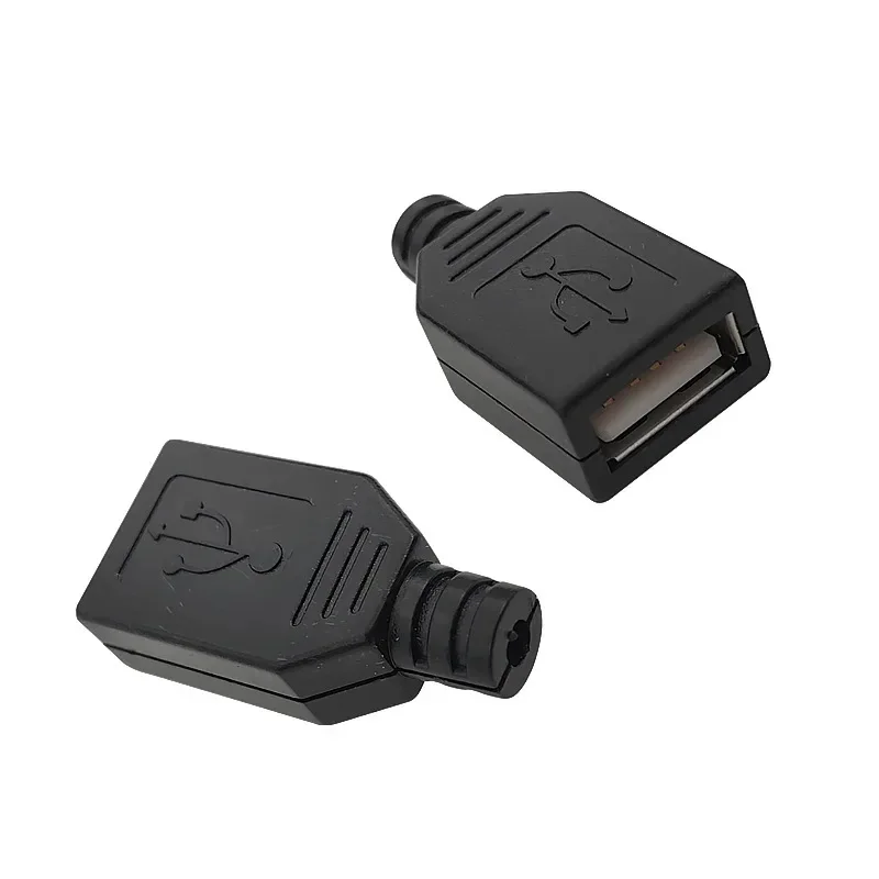 DIY 10PCS Type A Female USB 4 Pin Plug Socket Connector With Black Plastic Cover USB 2.0 Connect Adapter PCB SDA Data Cable Line