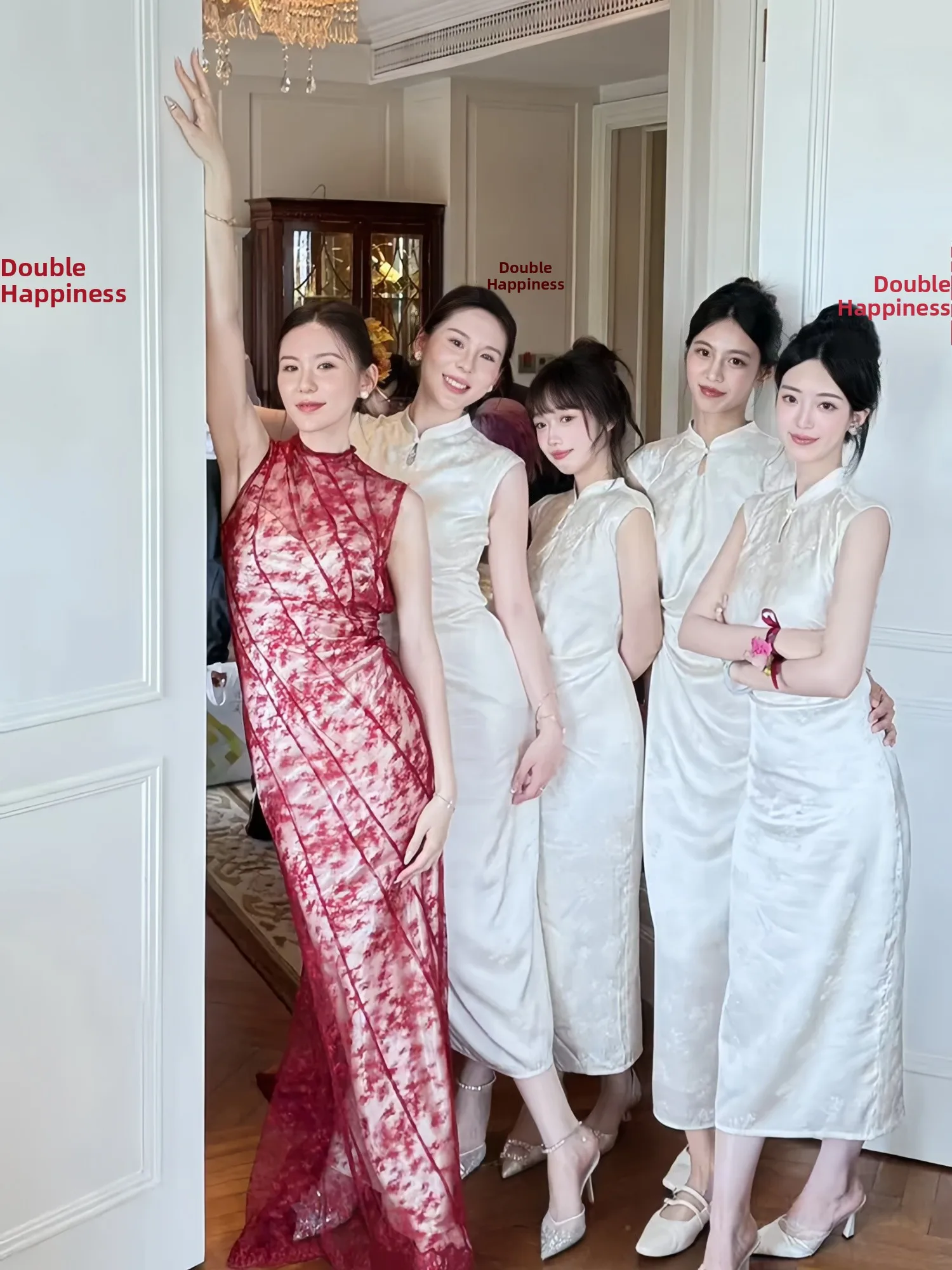 

Новое китайское вечернее платье-ципао цвета шампань для подружек невесты, дышащее, из полиэстера, с коротким рукавом, длинное