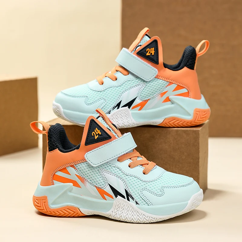 

A pair of children's four-season mesh high-top basketball shoes, wear-resistant basketball shoes, sizes 31-40，HL-989