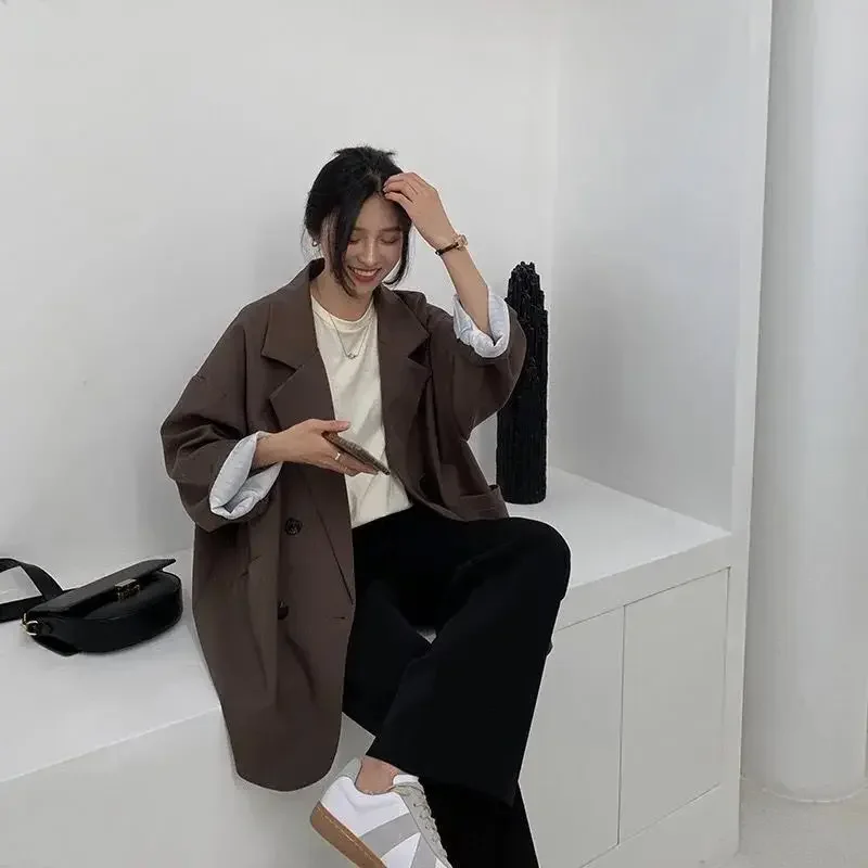 Women Minimalist Solid Outwear Loose Elegant Retro Official Fashion High Street Feminine All-match Spring Comfortable