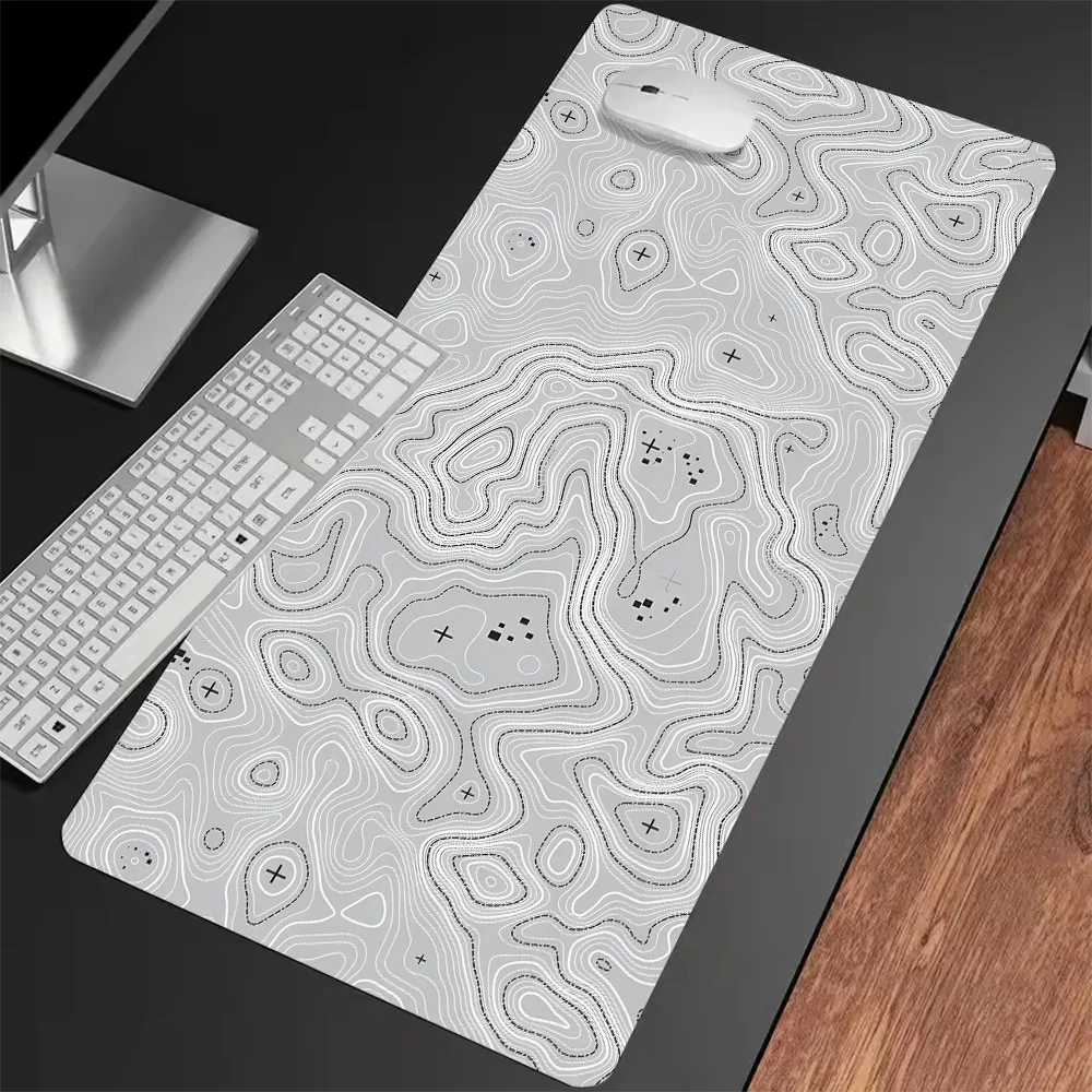لوحة مكتب مطبوعة بخريطة الطبوغرافية، لوحة ماوس مطاطية ناعمة كبيرة جدًا، حصيرة لوحة مفاتيح ألعاب بسيطة، حصيرة مكتبية متعددة الحجم