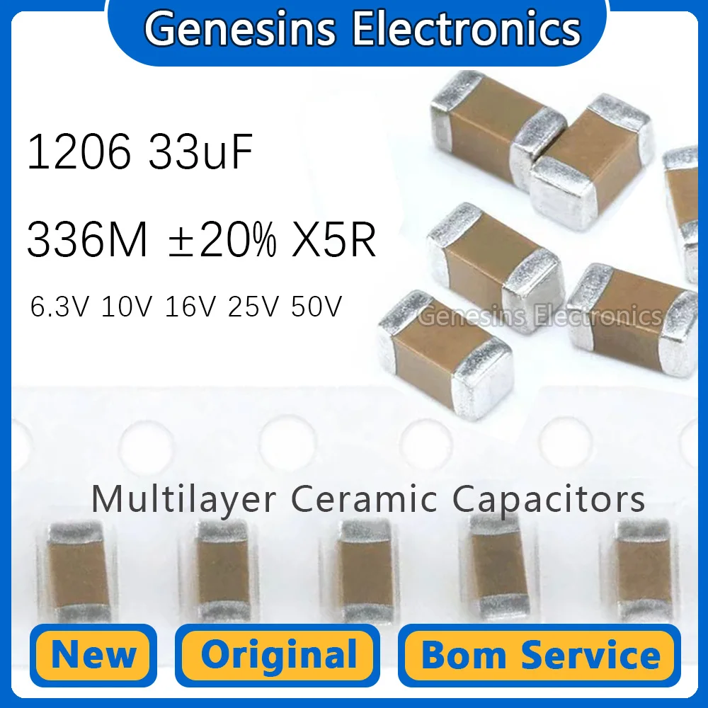 10 pcs 1206 33uF 336M 6.3V 10V 16V 25V 50V X5R ±20% 3216 SMD ceramic capacitors