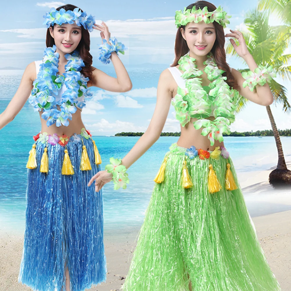 1 set gonna erba ispessita costume hawaiano ghirlanda di fiori abito Hula festa foto puntello matrimonio spiaggia Luau outfit