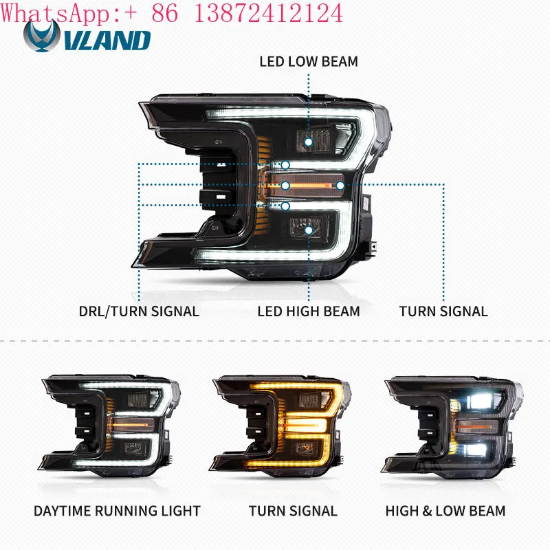 

VLAND Full LED Headlights Car Head Light Lamp Assembly 2017 2018 2019 2020-up Wholesales for FORD F150 Rockauto