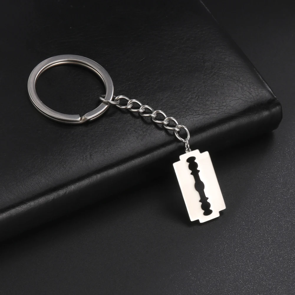 Punk Razor Blades Keychain Stainless Steel Man Male Shaver Shape Key Holder for Car Bag Key Hip Pop Jewelry Accessories Gifts