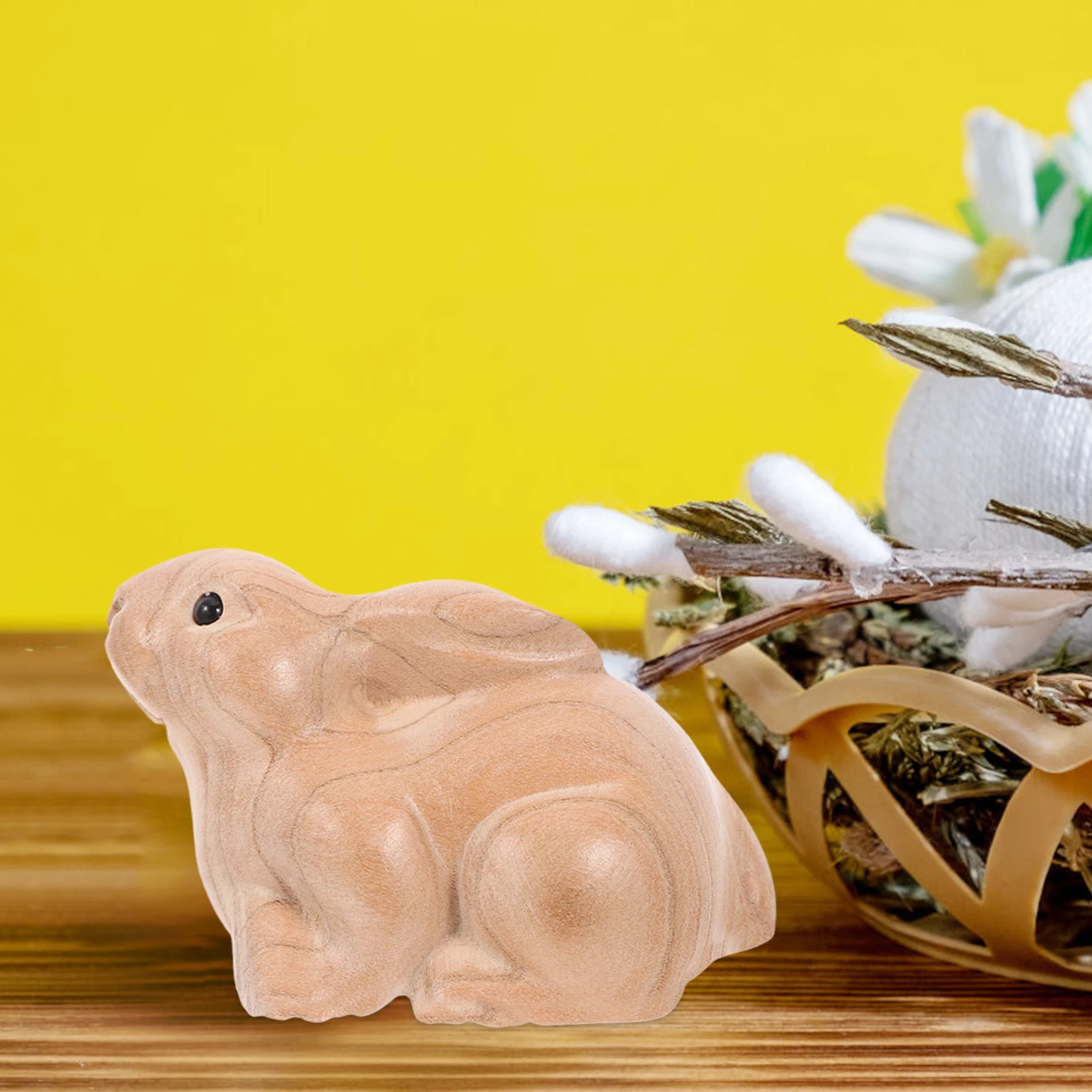 

Easter Bunny Ornaments Rabbit Decor Tabletop Decorations Home Country Figurine Style Animal Wood Carving