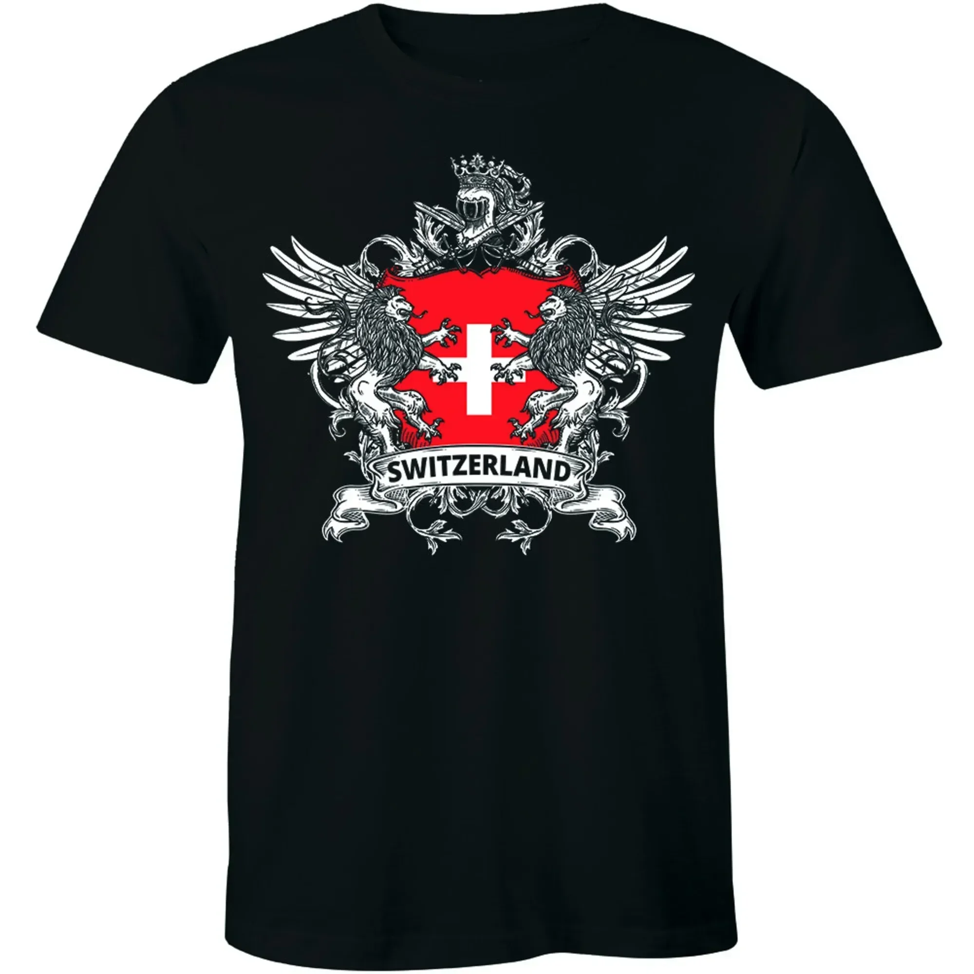 Switzerland Shield Mythical Eagle Lion Swiss Nationality Pride Mens T-shirt Tee