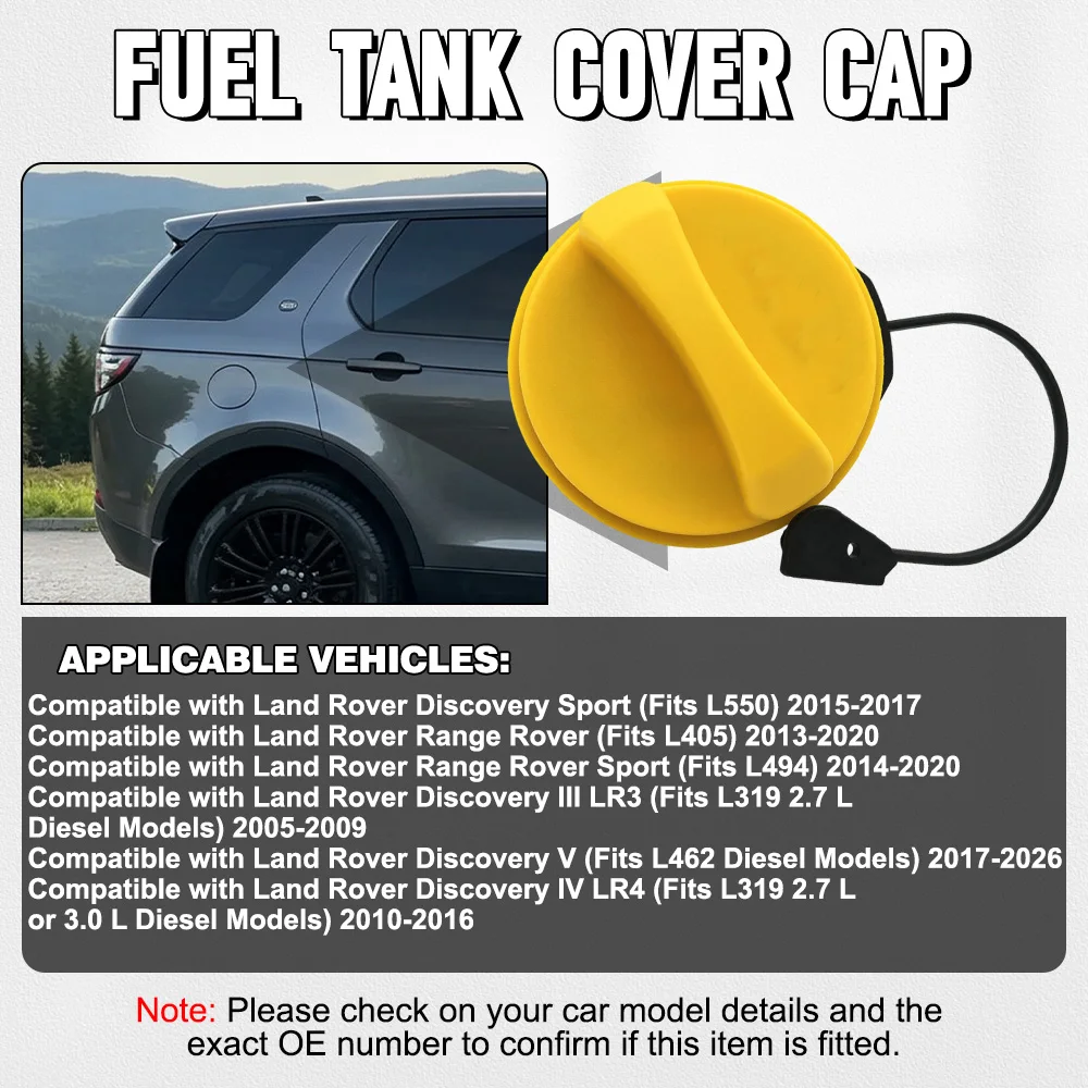 Fuel Gas Tank Filler Cap Assembly Yellow LR053666 for Land Rover Range Rover L405 2013-2020
