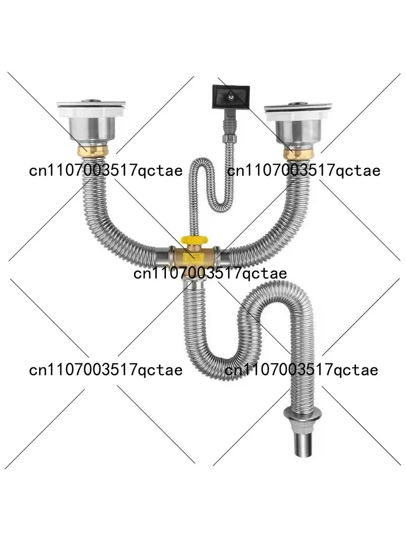Stainless Steel Double Groove Sewer Set, Kitchen Sinks Hoses, Drain Pipe Fittings, Dishwashing Basin, Water Pipe Accessories