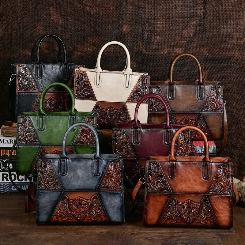 

2024 Vintage Retro Shoulder Crossbody Bag For Women Embossed Patchwork Tote Bags Large Capacity Purse Handbags Shopper Bags