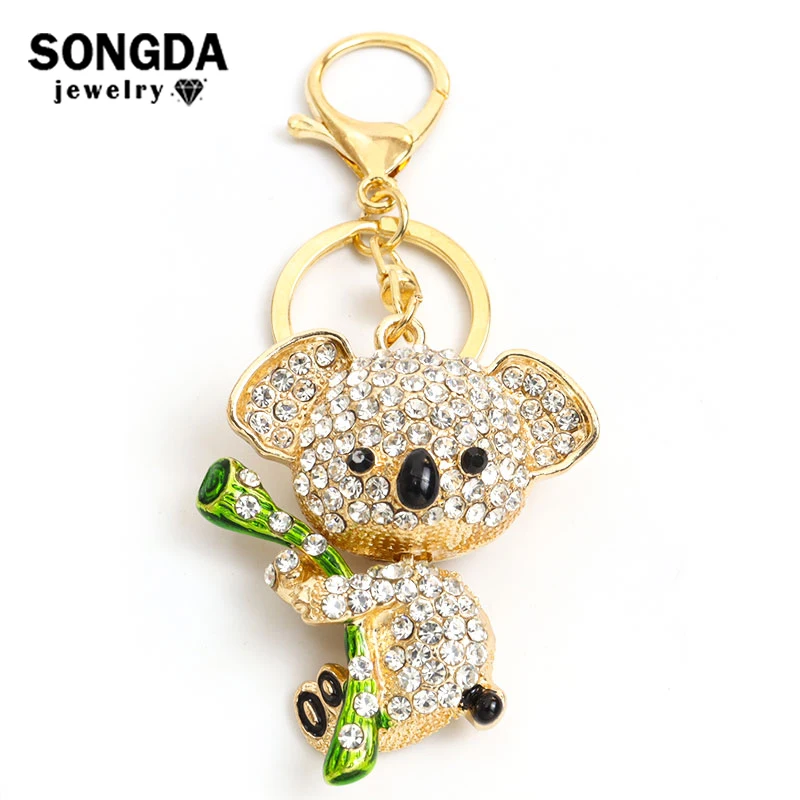 Cute Koala Keychain Funny Animal Rhinestone Inlaid Pendant Keyring Car Key Ring Holder Fashion Decoration Jewelry Accessory Gift