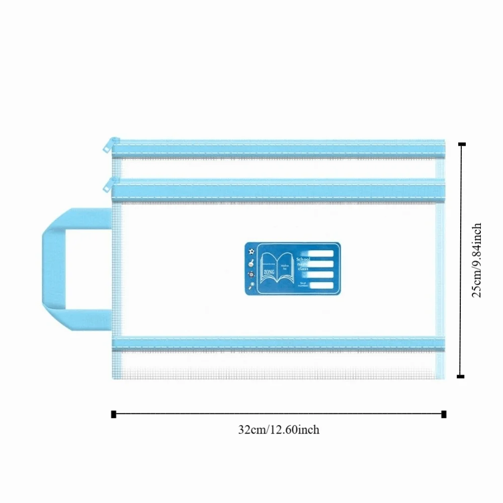 A4 Book Subject Storage Bag Large Capacity Double Zipper Classification File Bag Transparent Mesh Document Handbag School
