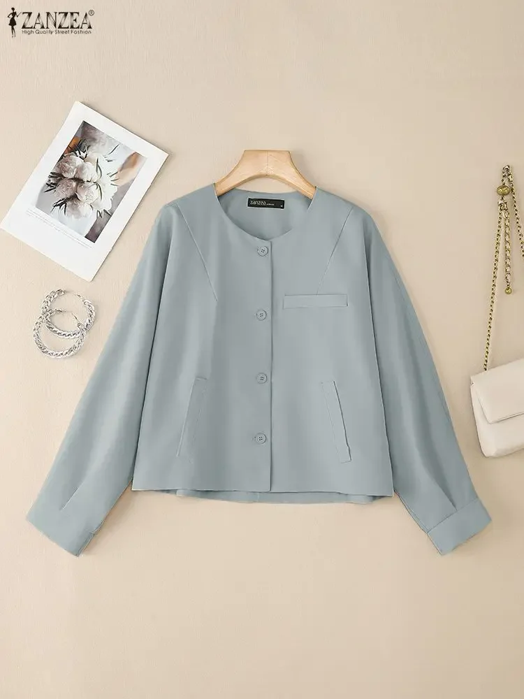 ZANZEA Camicie corte casual chic da donna Autunno 2025 Nuovo girocollo manica lunga abbottonata tinta unita Overshirts Moda coreana