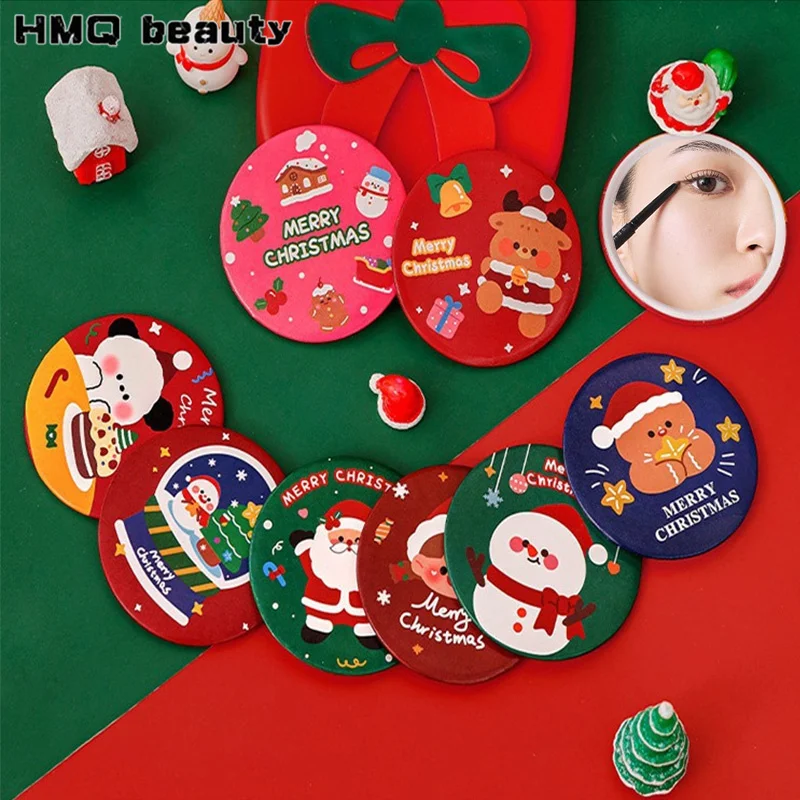 1 pçs natal feminino espelho de maquiagem portátil redondo ferramenta de maquiagem espelhos de maquiagem cosmética mão mini espelho bonito espelho de bolso