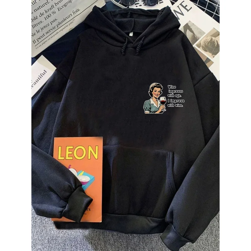 هوديي رجالي باللون الأبيض يحسن مع عمر I تحسين مع النبيذ المطبوع القطن ملابس غير رسمية عالية الجودة للحياة اليومية والهدايا