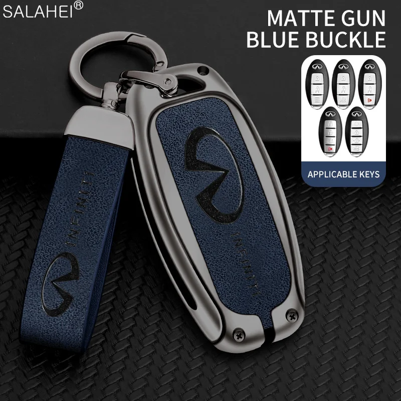 Metal Leather Car Remote Key Case Cover For Infiniti Q30 Q50 Q60 Q70 JX35 FX35 G37 M35 ESQ QX30 QX50 QX55 QX56 QX60 QX70 QX80 view 6