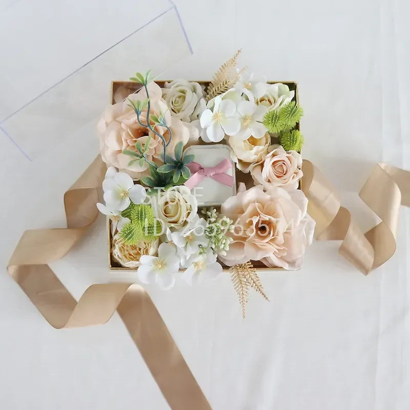 for Amazon Simulation Rose Hydrangea Flower Box Gift for Girlfriend Wife Birthday Qixi Festival Valentines Day Present