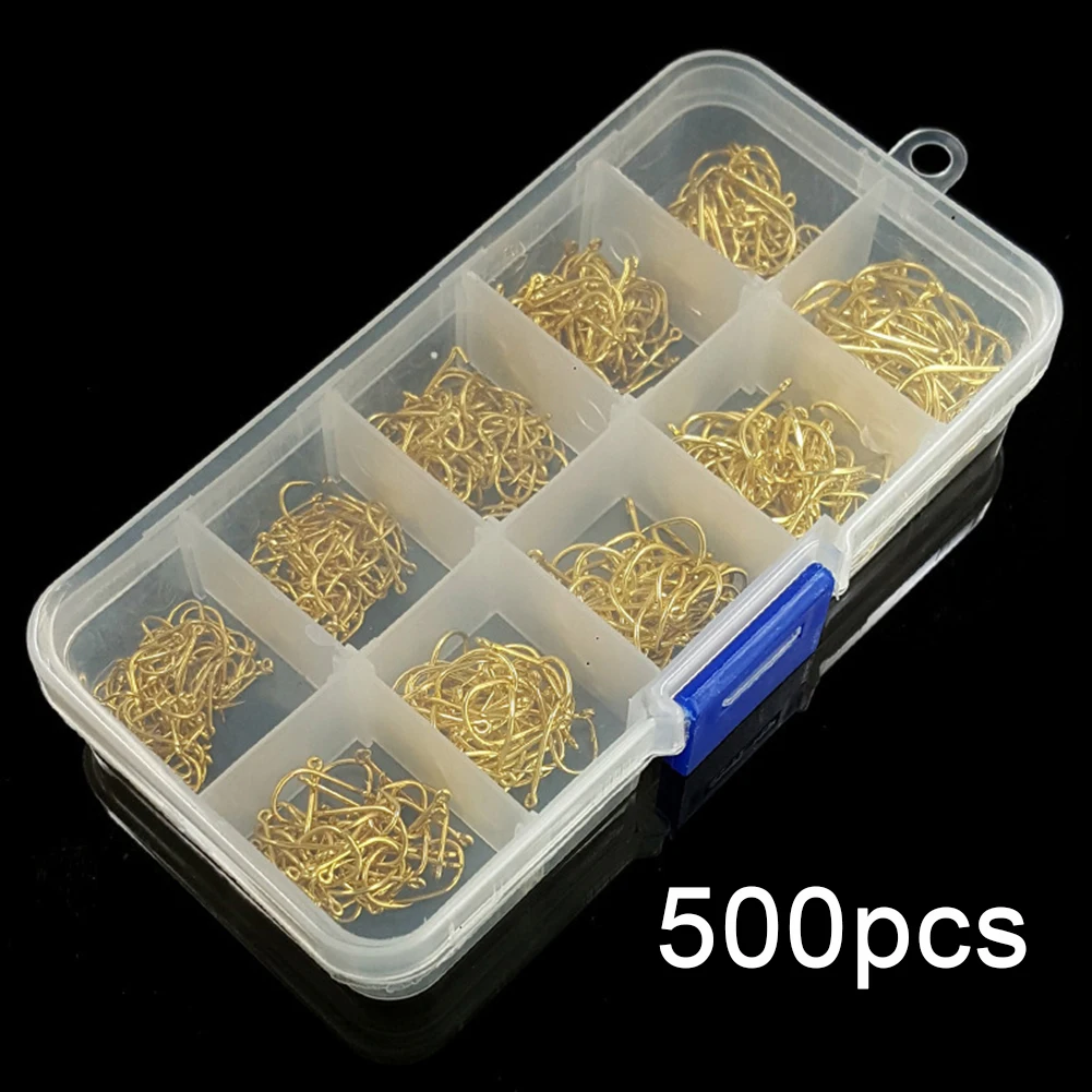 

Lot of 500 Carbon Steel Fishing Hooks with Box Featuring Flattened and Ground Tips for Enhanced Penetration and Secure Hold