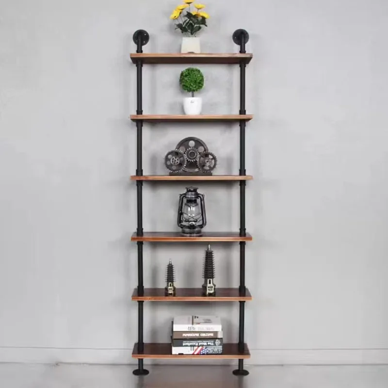 

Iron Retro Solid Wood Bookcase Books Floating Wall Water Pipe Multi-purpose Metal Shelf Organizer 모니터 받침대 Modular Furniture LVSC