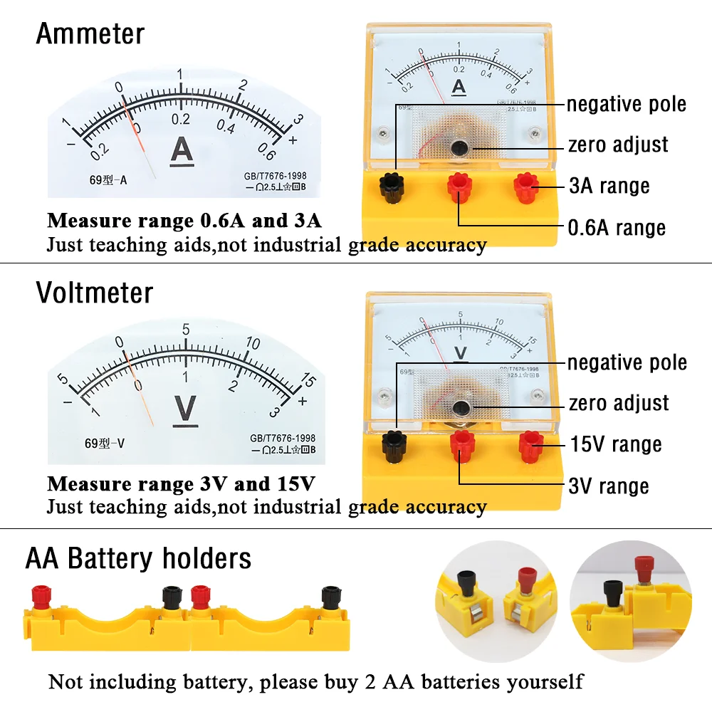 Imagem -03 - Circuit Learning Kit para Física Experimento Elétrico Auxílio de Ensino Circuito Voltímetro Deslizando o Reostato Resistor Science Toy