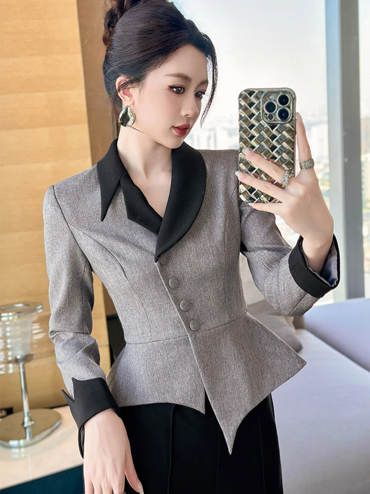 

Женский элегантный асимметричный пиджак с рюшами, женский тонкий уличный костюм с длинными рукавами, офисная шикарная официальная куртка, деловое пальто, новинка