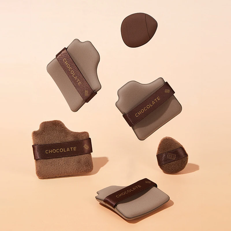 GECOMO 6-delige notenpoederdonsset spons droog en nat tweeërlei gebruik lederen oppervlak massaal make-up bladerdeeg zacht huidvriendelijk luchtkussen