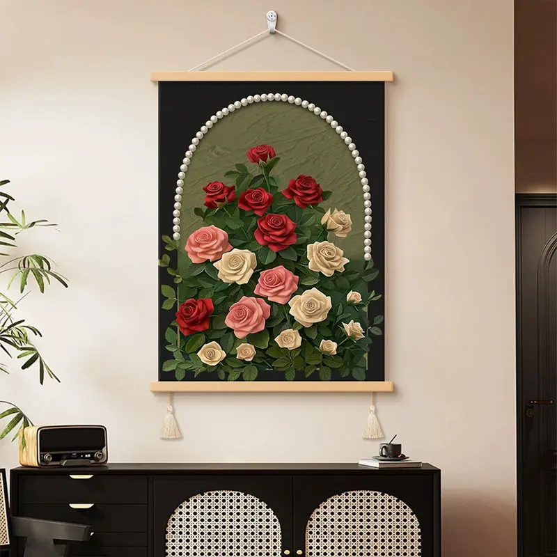 Pearl Rose Gothic Wall Art, French Vintage Style Living Room Background, Room Decor Aesthetic Painting, Dark Romantic Poster