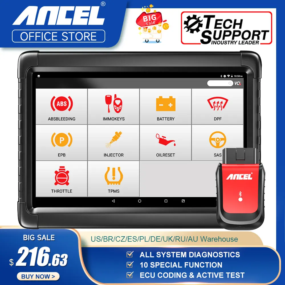 Ancel X6 OBD2 Automotive Scanner Professional ABS SRS Oil EPB BMS Reset All System Bluetooth ODB OBD 2 Car Diagnostic Scan Tools 