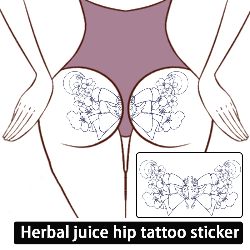 Herbal Juice Sexy Buttocks Moon Flower Pattern Realistic Succubus Tattoo Stickers Waterproof Sweatproof Temporary Stickers
