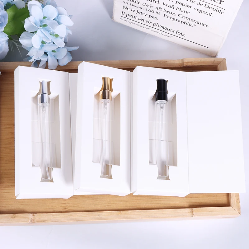 3 Buah Botol Parfum Kaca Transparan 10ML dengan Kotak Kemasan Butik Sampel Botol Semprot Penyemprot Kosmetik