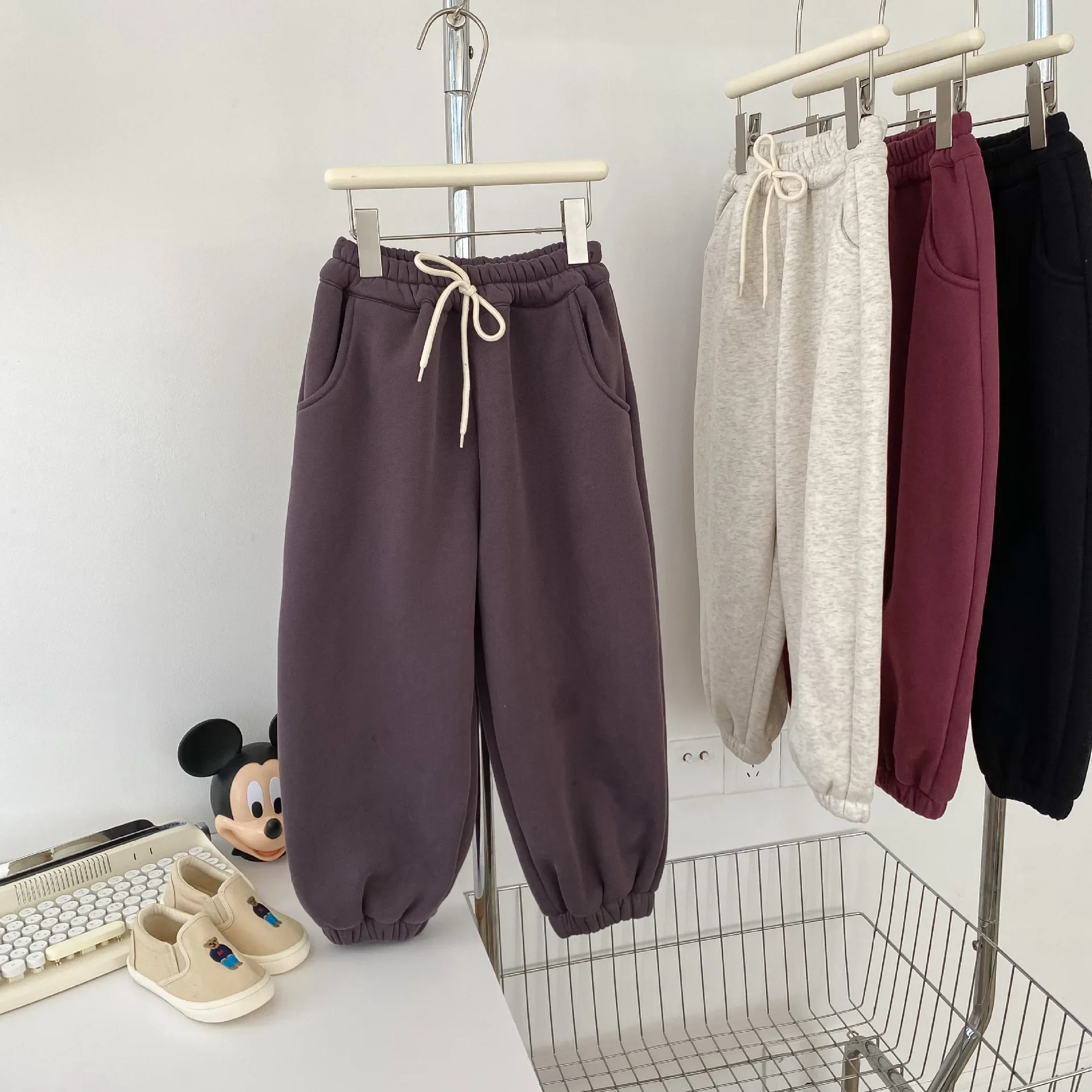 Girl Boy Pants Autumn Winter 2024 New Thickened Add Velvet Keep Warm Sweatpants Motion Simple Fashion Sweet Korean Cute Soft