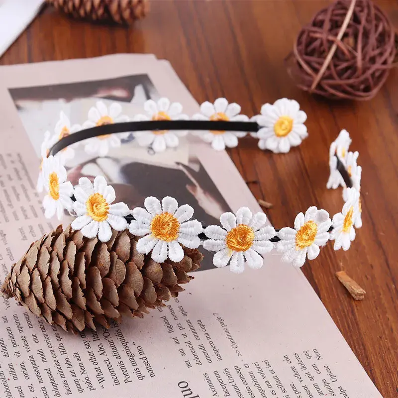 Boho Daisy Girls Headbands Colorful Embroidered Flower Hairbands Sweet Floral Hair Hoop Headwear Kids Hair Accessories