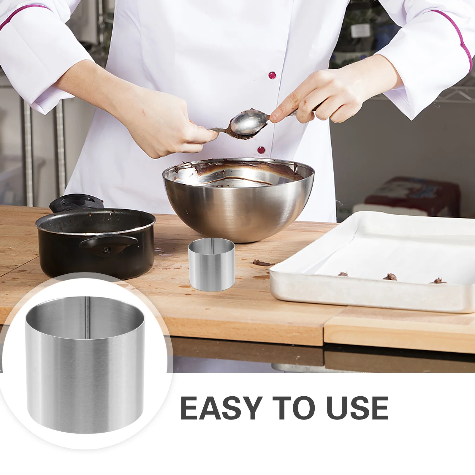 

4Pcs Stainless Steel Mousse Ring 6x6x5cm Square Adjustable Baking Mold for Cake Pastry Chocolate Fruit Cutting DIY Tool